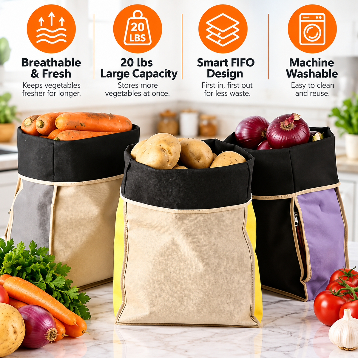 Fresh Vault Reusable Vegetable Storage Bags